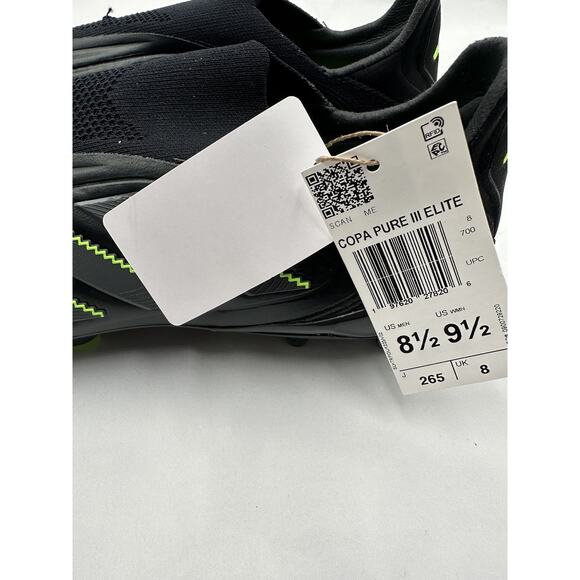 Size 8.5 adidas Copa Pure 3 Elite Laceless FG Men’s Black Soccer Cleats JS0652